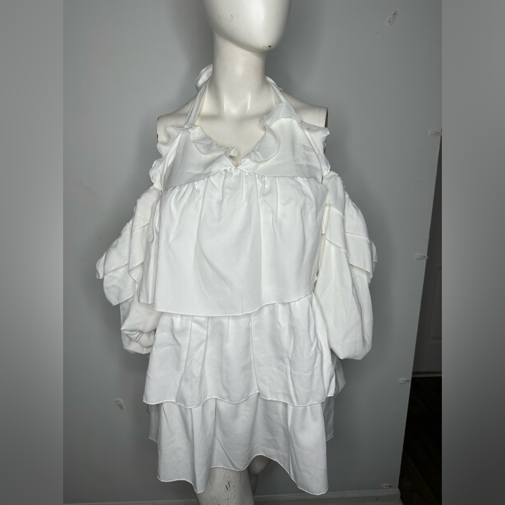 Halter Cold Shoulder Tiered Mini Dress